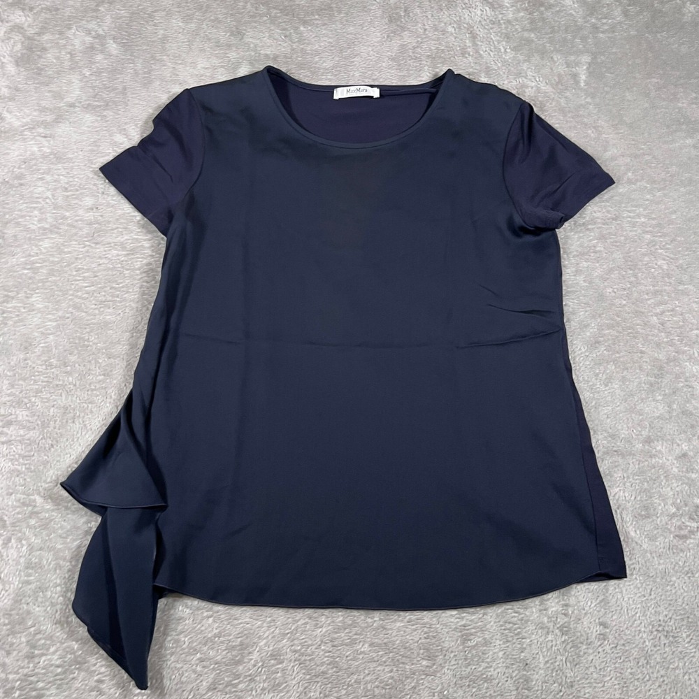 MaxMara Tunic Top Womens Small Navy Blue Short Sleeve Casual Made in Italy